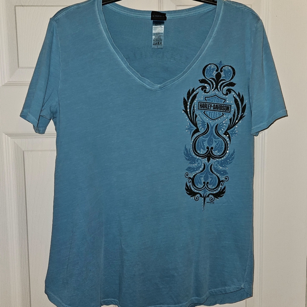 Harley Davidson Short Sleeve Vneck TShirt - Womens Lg